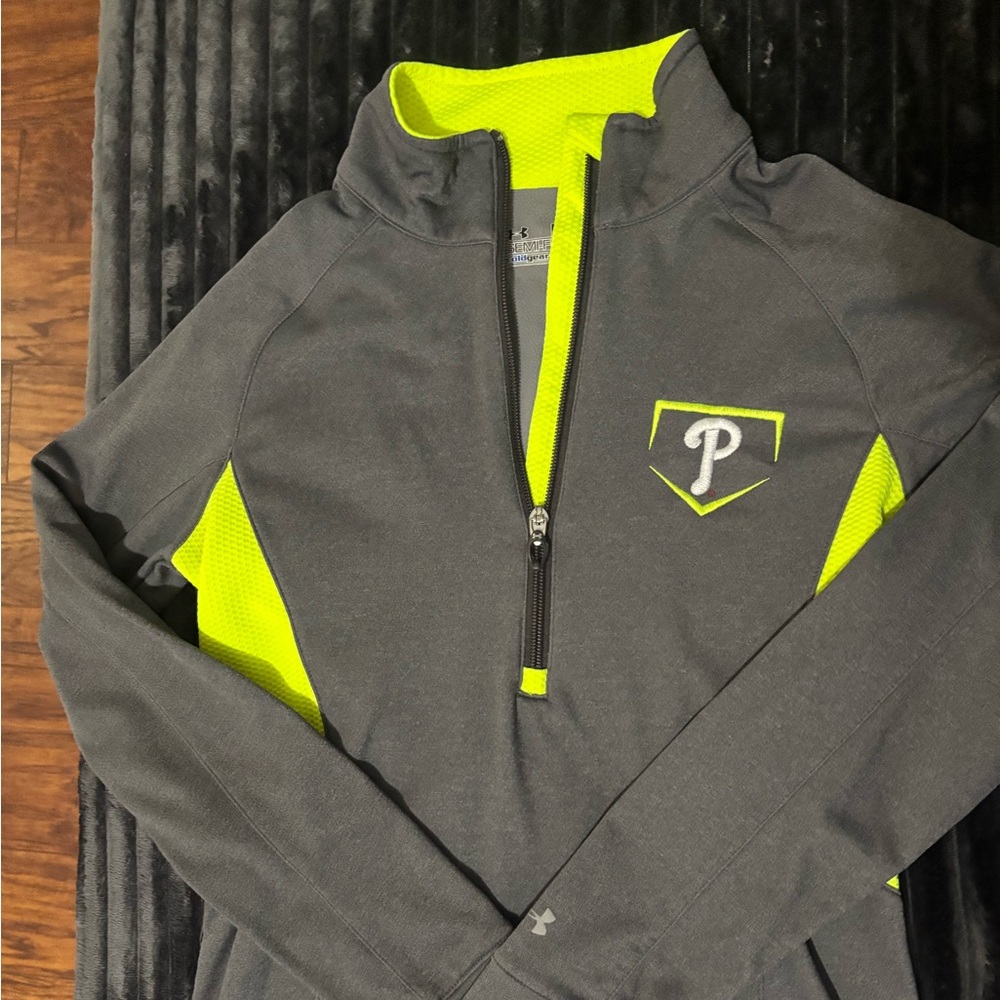 Phillies Under Armour Gray and Neon Yellow ColdGear Pullover